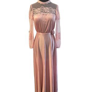 Vintage 70's Soft‎ Pink Romantic, Boho Maxi Dress, Union Made Size 4